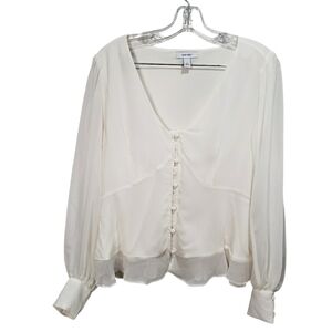 NINE WEST | NWT Long Sleeve V-Neck Button Front Blouse | Large
